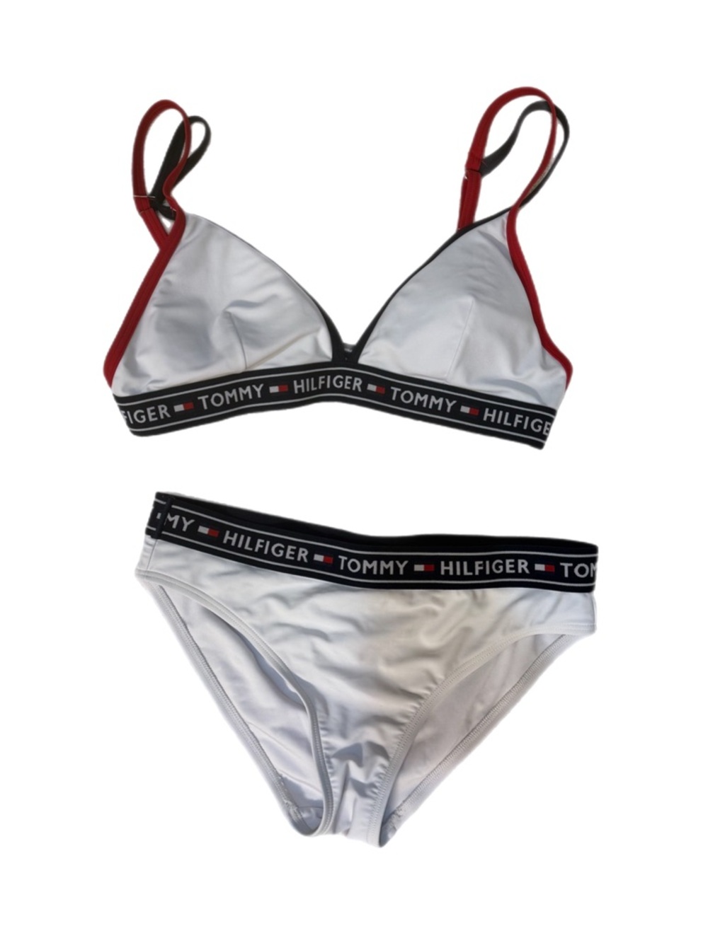 Tommy Hilfiger White Bikini Set Red Blue Trim Logo Detail Size XL/S Summer Beach